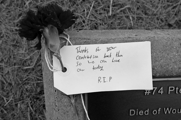 A touching tribute on one of the memorial stones.