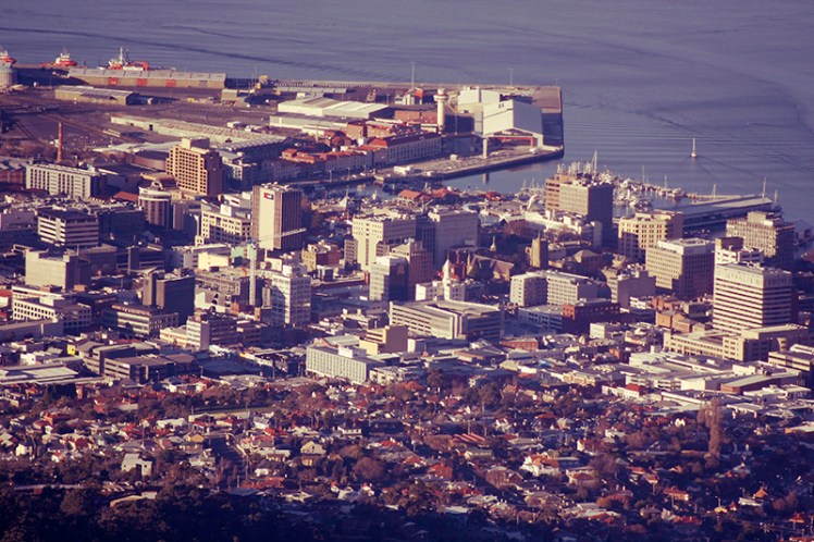 Downtown Hobart's as seen from the summit of Mount Wellington.