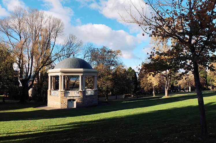 The next spot on the tour is the serene calmness of St. Davids Park (13), an oasis of peace right in the heart of the city. It was once a graveyard and evidence of that can be seen on the eastern edge where the original gravestones are preserved in a memorial wall.