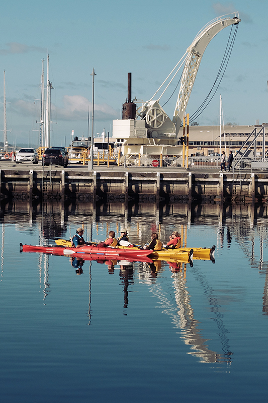 Some lucky punters taking their kayaks for a paddle around Constitution Dock (9) with Roaring 40's Kayaking.
